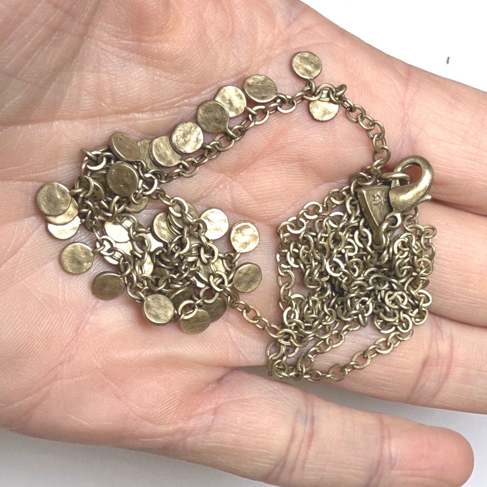 Silpada Signed Gold Tone Coin Disc Charm Necklace Multi Strand Boho 18"